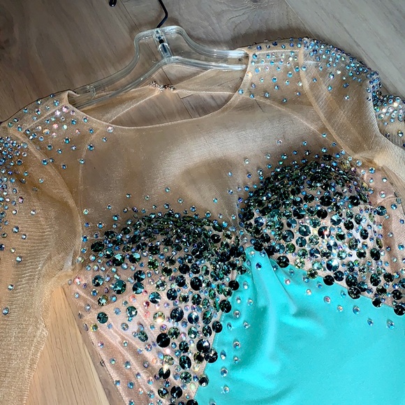 NWT Riva Design SIZE 0 Seafoam blue green PROM DRESS with sleeves - Picture 3 of 4